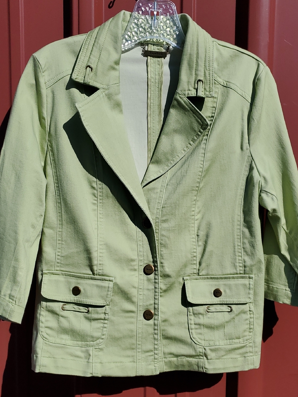 TanJay Light Green Cotton-Blend Blazer Jacket